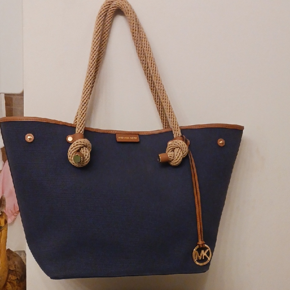 Michael Kors Dark Blue Tote with Tan Accents